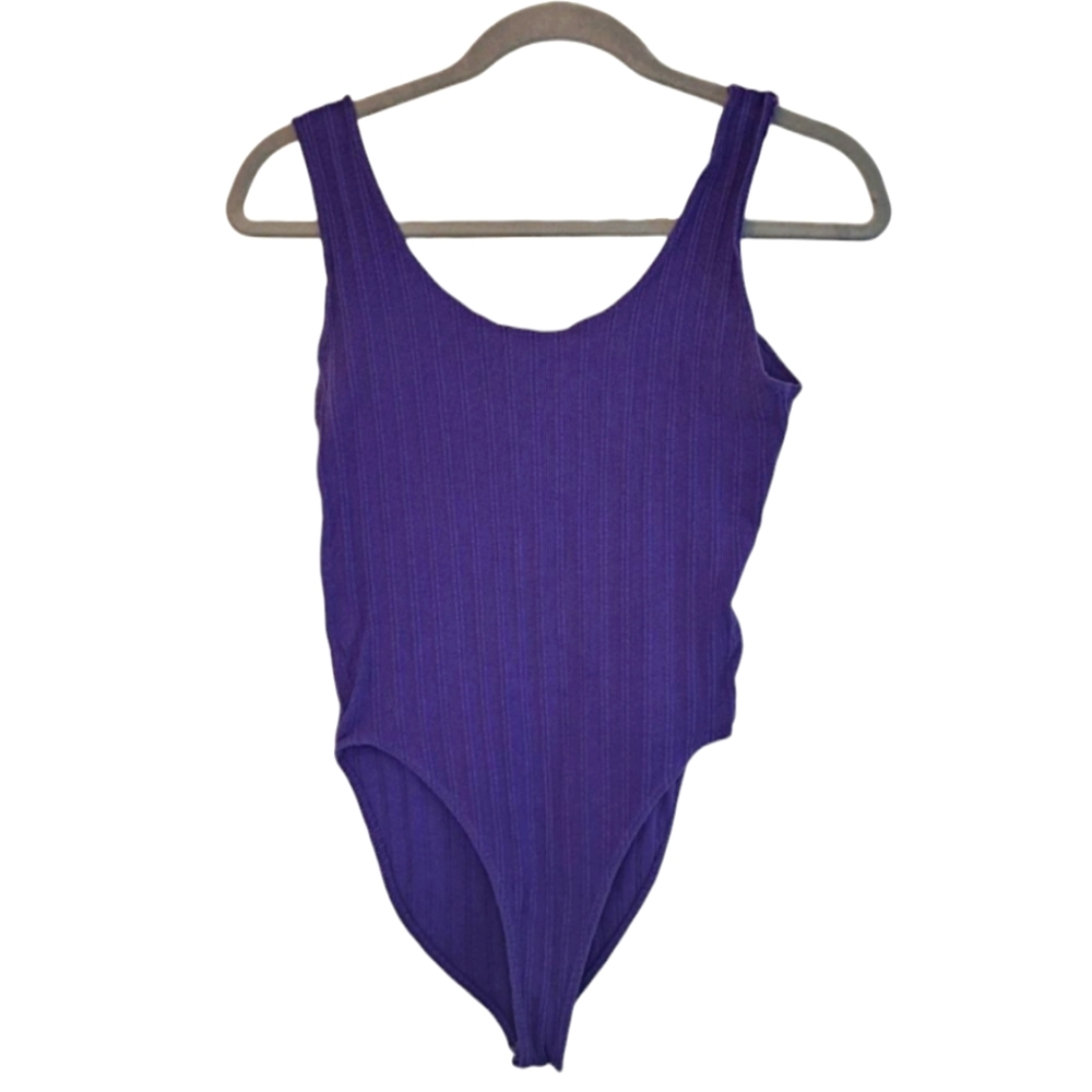 Betty Blue Ribbed Sleeveless Bodysuit Size Large
